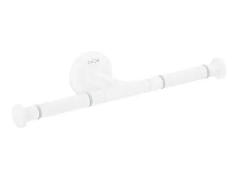 Toilettenpapierhalter von AXOR in Mattweiß, mit doppelter Halterung, geeignet für Wandmontage, einfache und funktionale Formgebung.